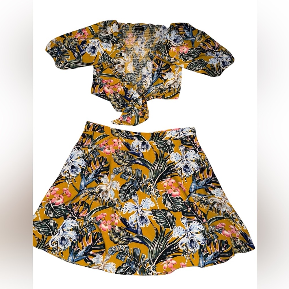 Rebdolls Mustard Floral Tie-Front Skirt Set - Picture 2 of 5